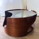 Italian Space Age coffee table in curved wood and smoked glass – 1970s