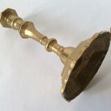 Set of 3 old candle holders in golden brass