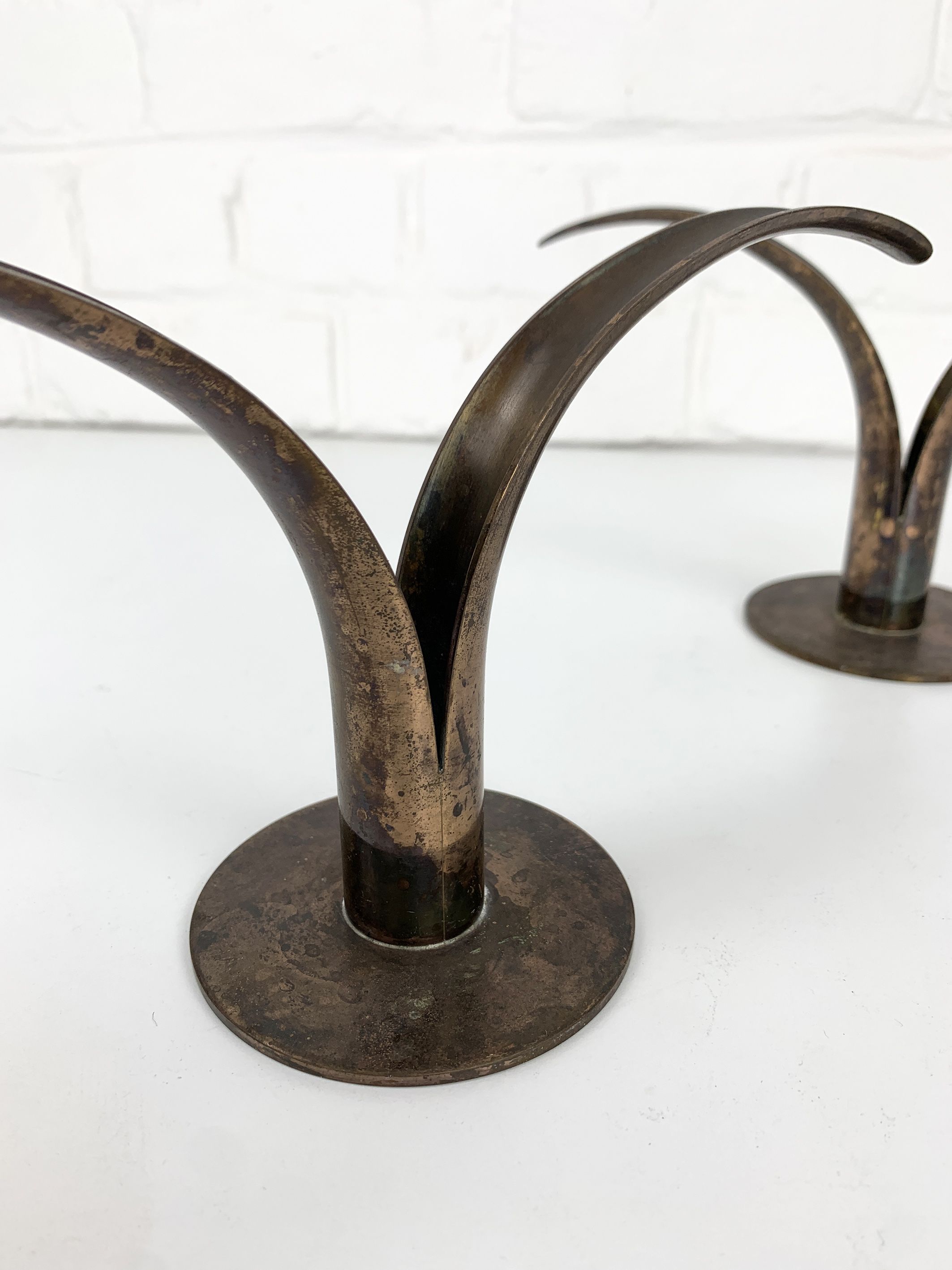 Pair of Lily brass candle holders, Ystad Metall, Sweden, design Ivar Ålenius Björk