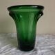 1950s Médicis vase, large Art Deco with handles, made of green blown glass.