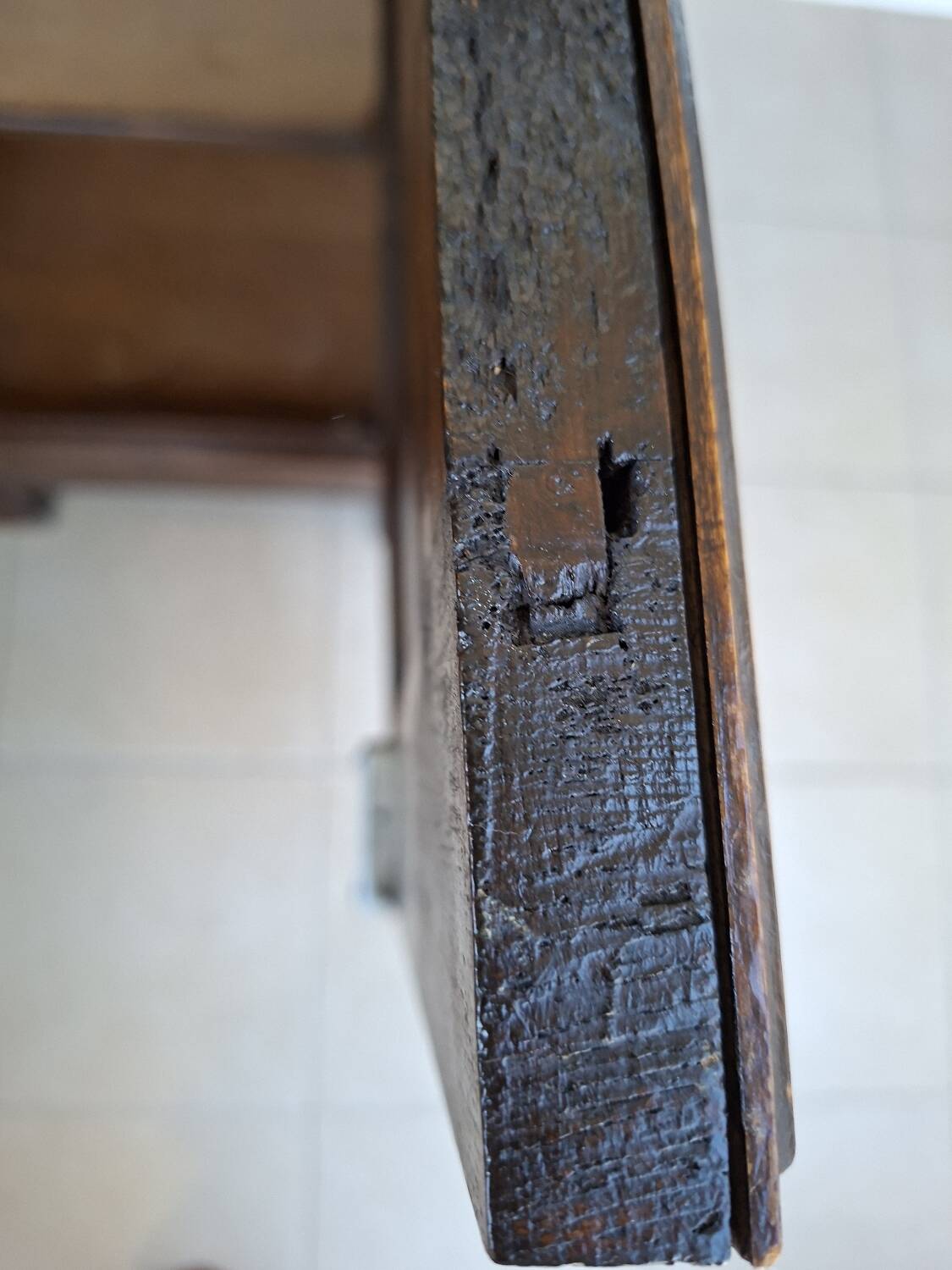 Small storage unit in solid wood and copper.