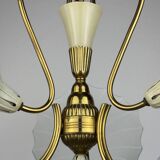 Antique brass and glass chandelier in the style of Pietro Chiesa for Fontana Arte, Italy, 1930s.