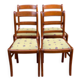 4 chaises en bois massif et tissu jaune fleurs Louis Philippe