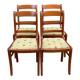 4 chaises en bois massif et tissu jaune fleurs Louis Philippe