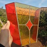 Pair of vintage stained glass and glass paste wall lights.