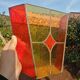 Pair of vintage stained glass and glass paste wall lights.