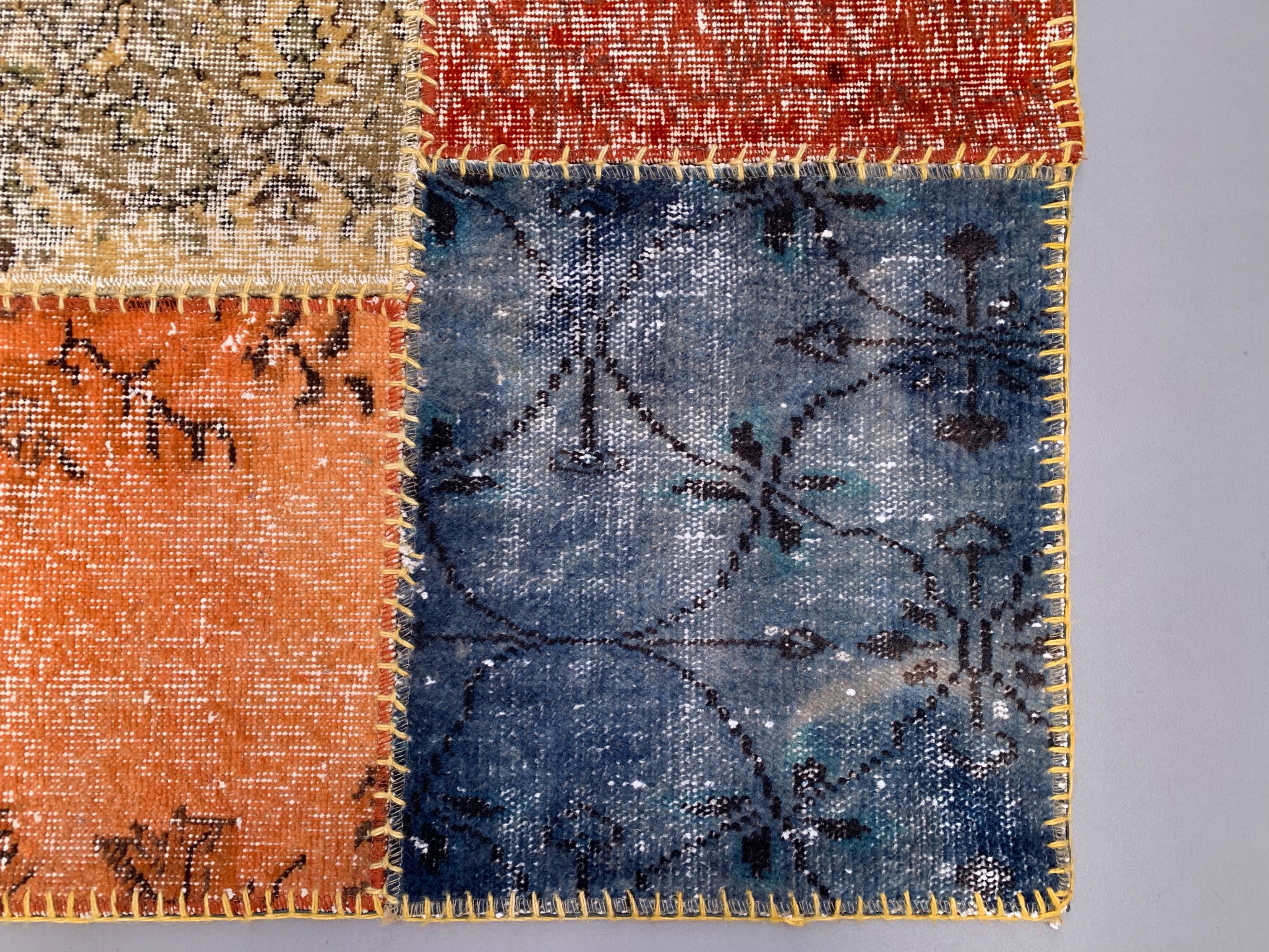 Distressed turkish patchwork rug 244x172 cm wool vintage red black orange large