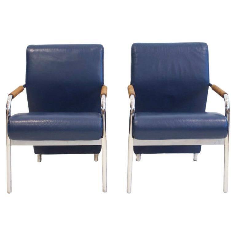 Pair of blue Niccola sun loungers by Andrea Branzi for Zanotta