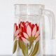 Vintage glass jug / carafe with magnolia decoration - 1970s