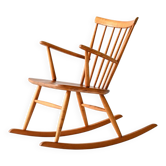 Chaise à bascule scandinave en hêtre et teck, années 1950-60