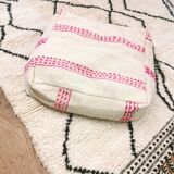 Berber kilim ottoman cover with fuchsia pink stripes