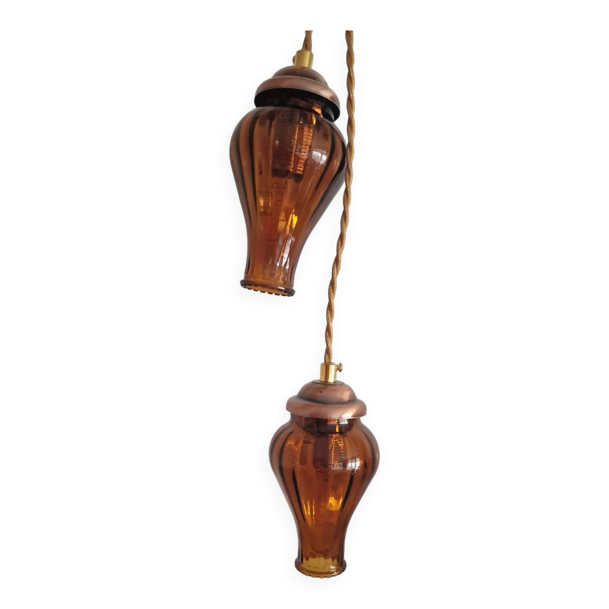 Duo of brown smoked glass portable lamps
