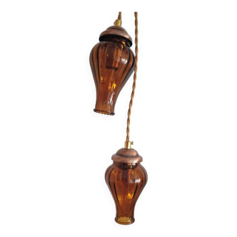 Duo of brown smoked glass portable lamps