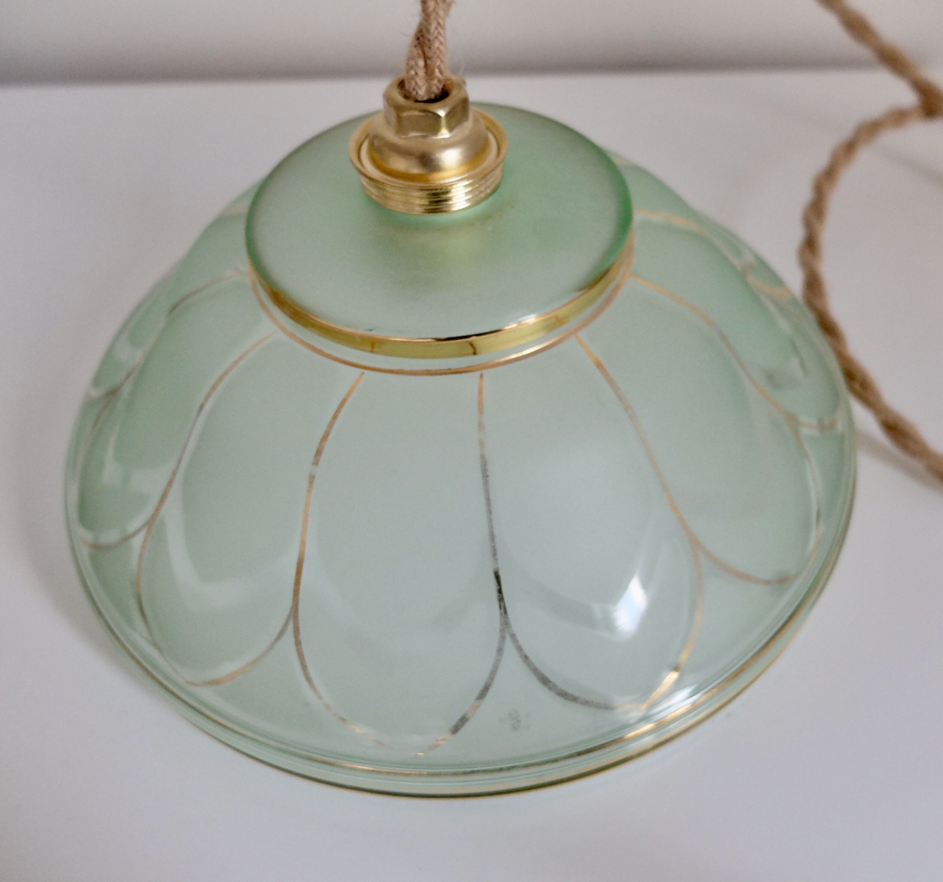 Art Deco gold green hanging lamp