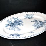 Plat ovale à décor de fleurs bleues u&c Sarreguemines, service "Flore"