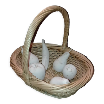 Basket and wooden fruit