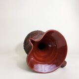 Terracotta Pitcher Vase with Enameled Interior and Engraved Wood Effect