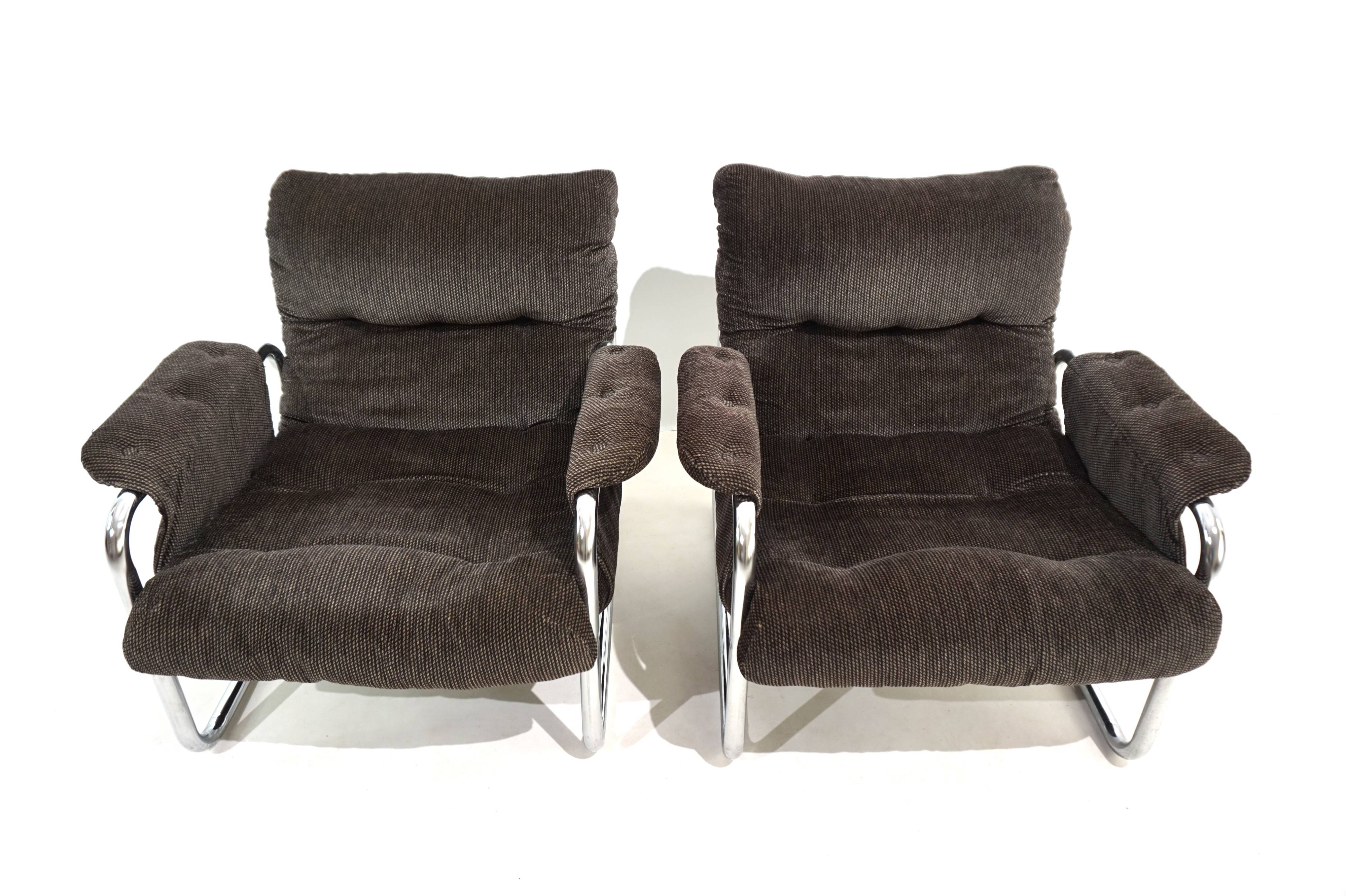 Lot de 2 fauteuils lounge cantilever chromés Herlag par Johan Bertil Häggström