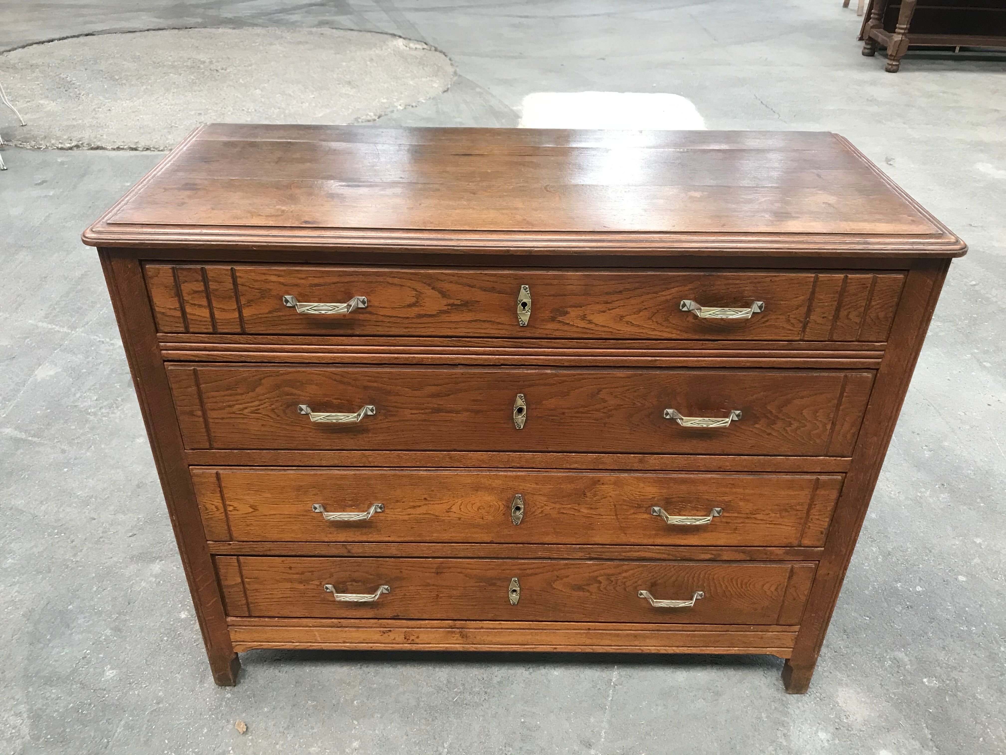 Art deco solid oak chest of drawers