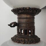 Lampe à pétrole électrifiée en opaline