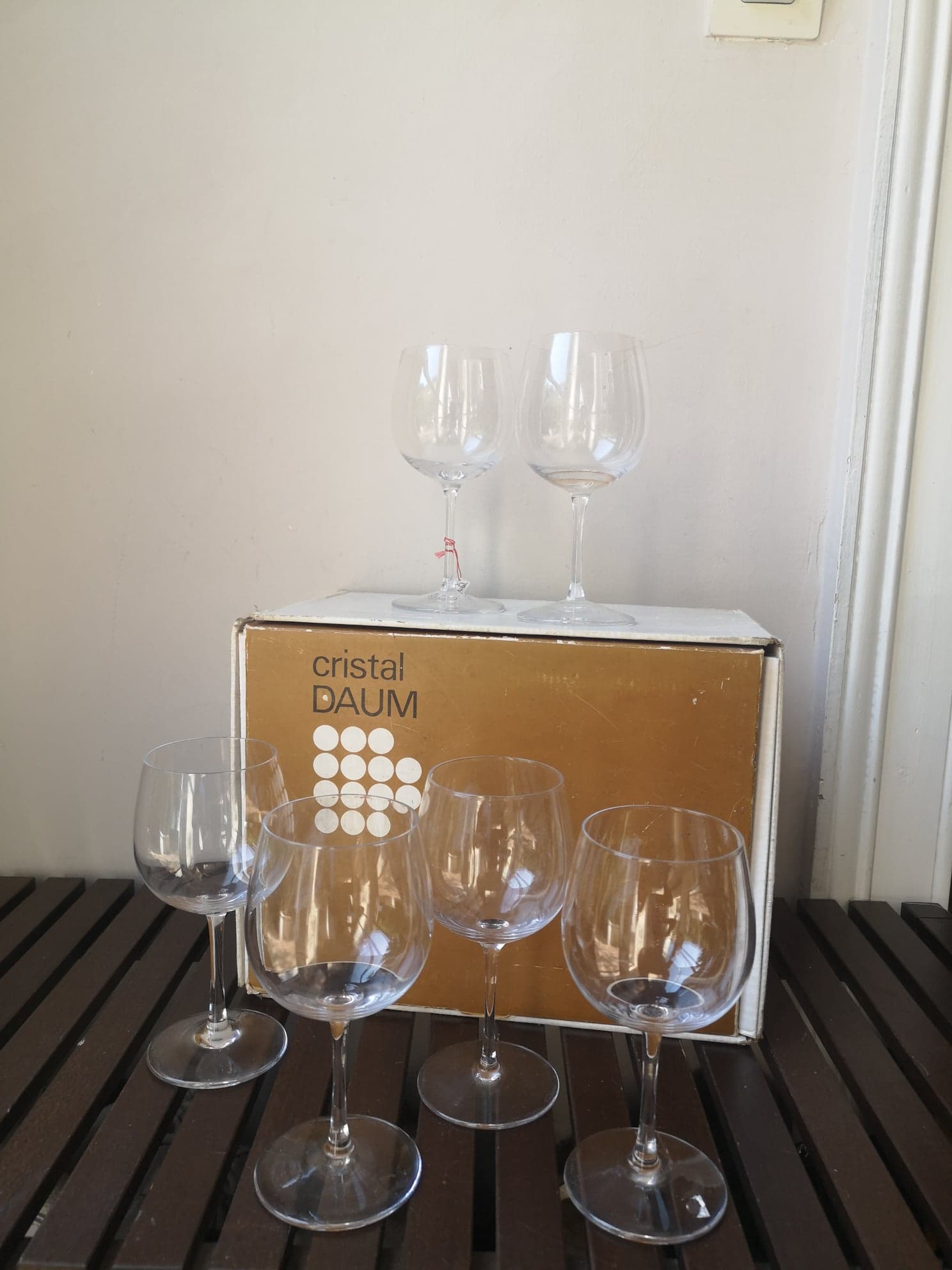 Six Daum France crystal wine glasses