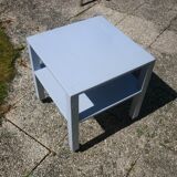 Square wooden table on wheels, 2 trays