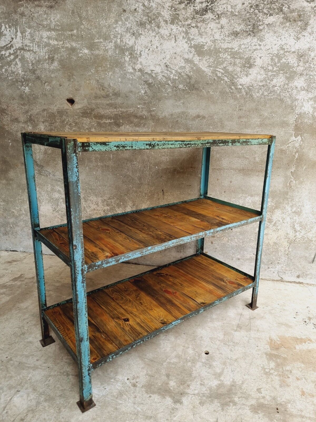 Industrial shelving unit sidetable kitchen rack pastel blue