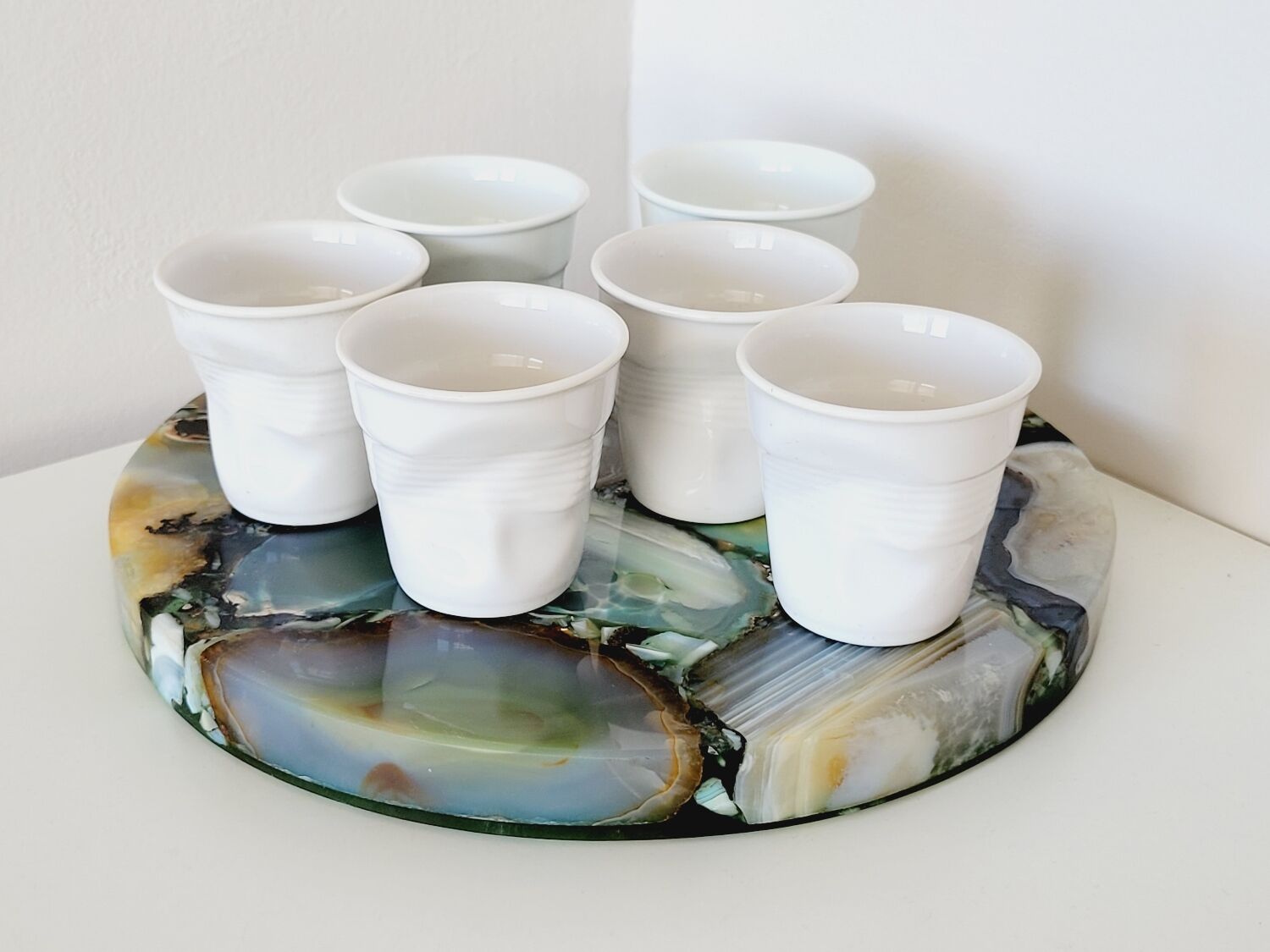 6 design espresso cups crumpled white porcelain Revol