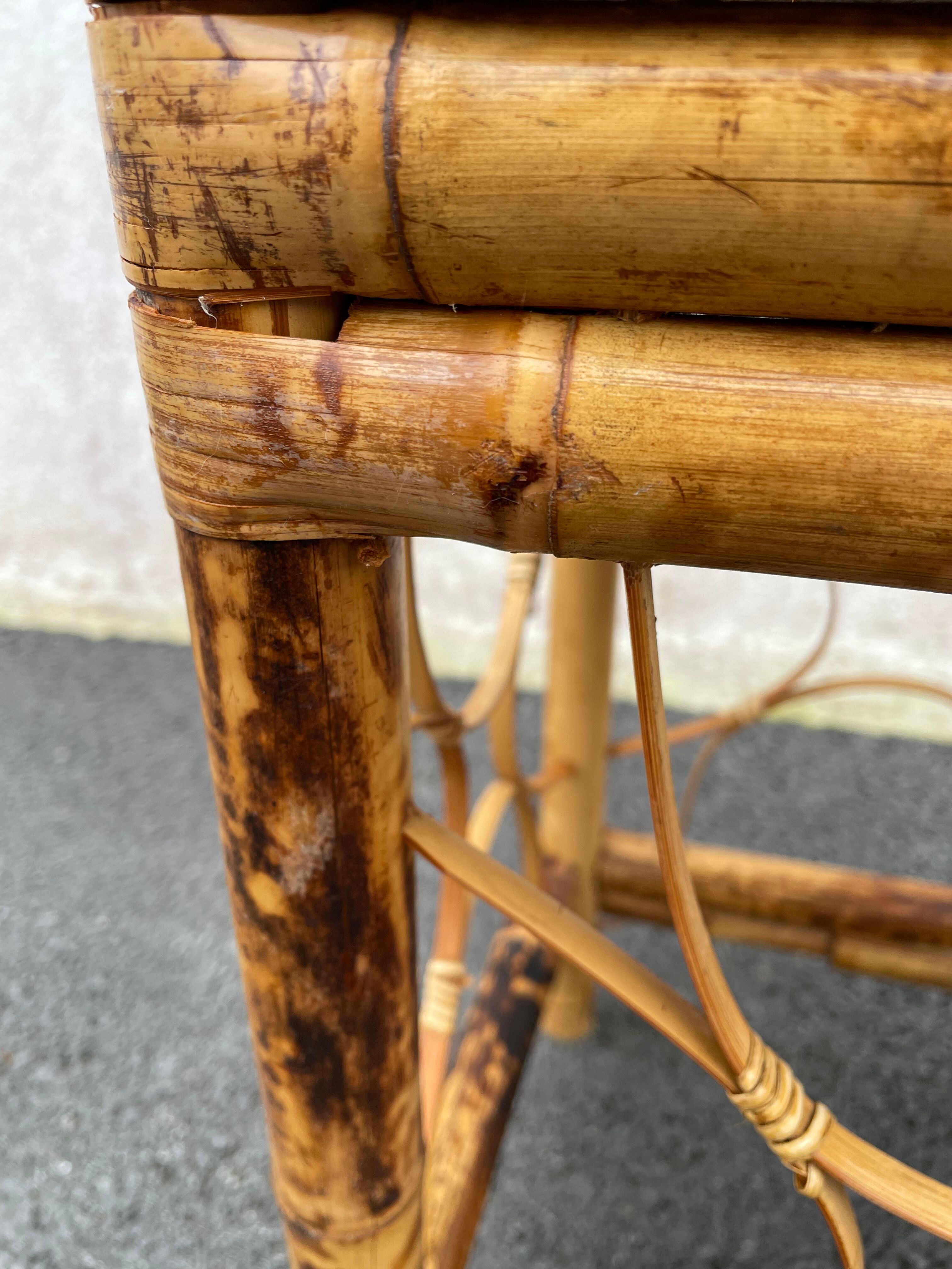 Tabouret bambou brûlé années 50