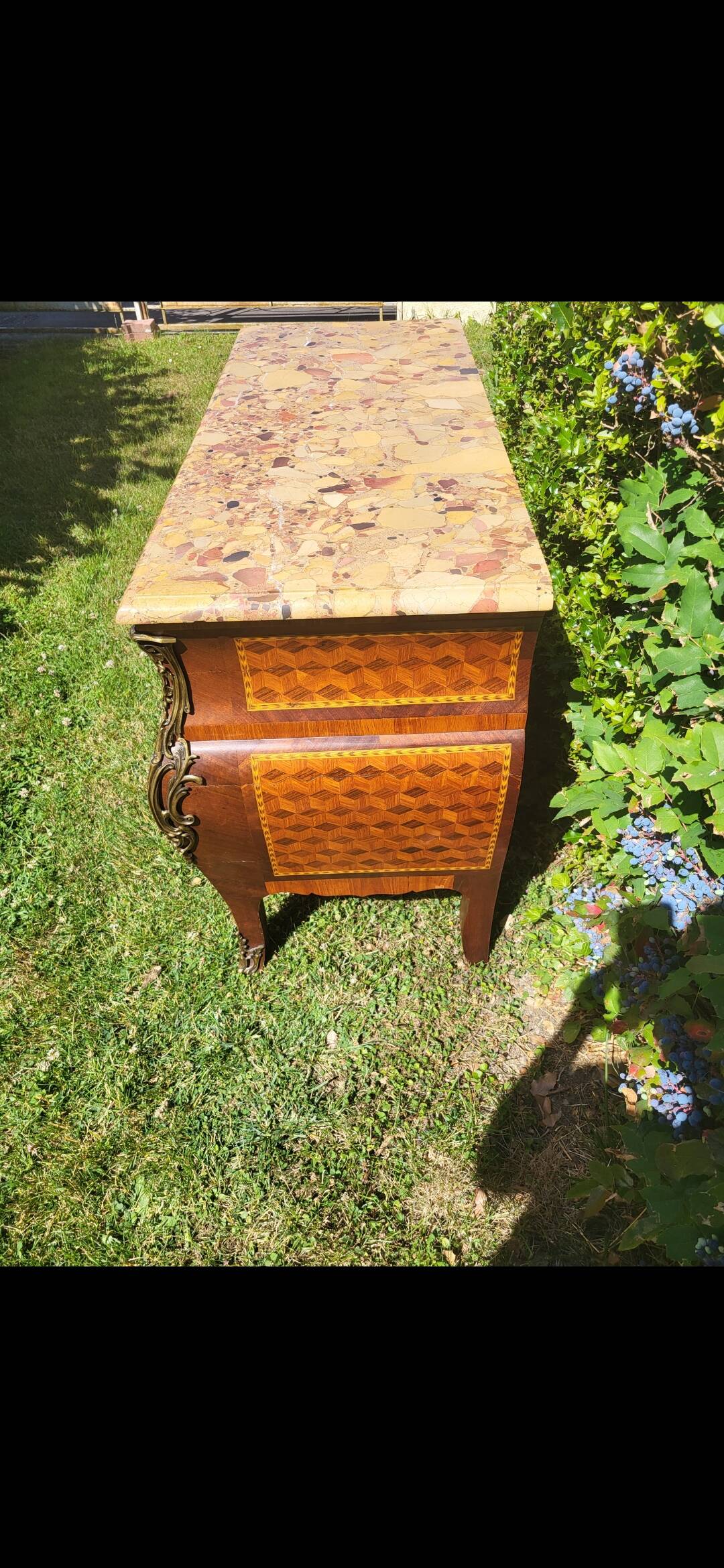 Louis XV marquetry commode – marble top