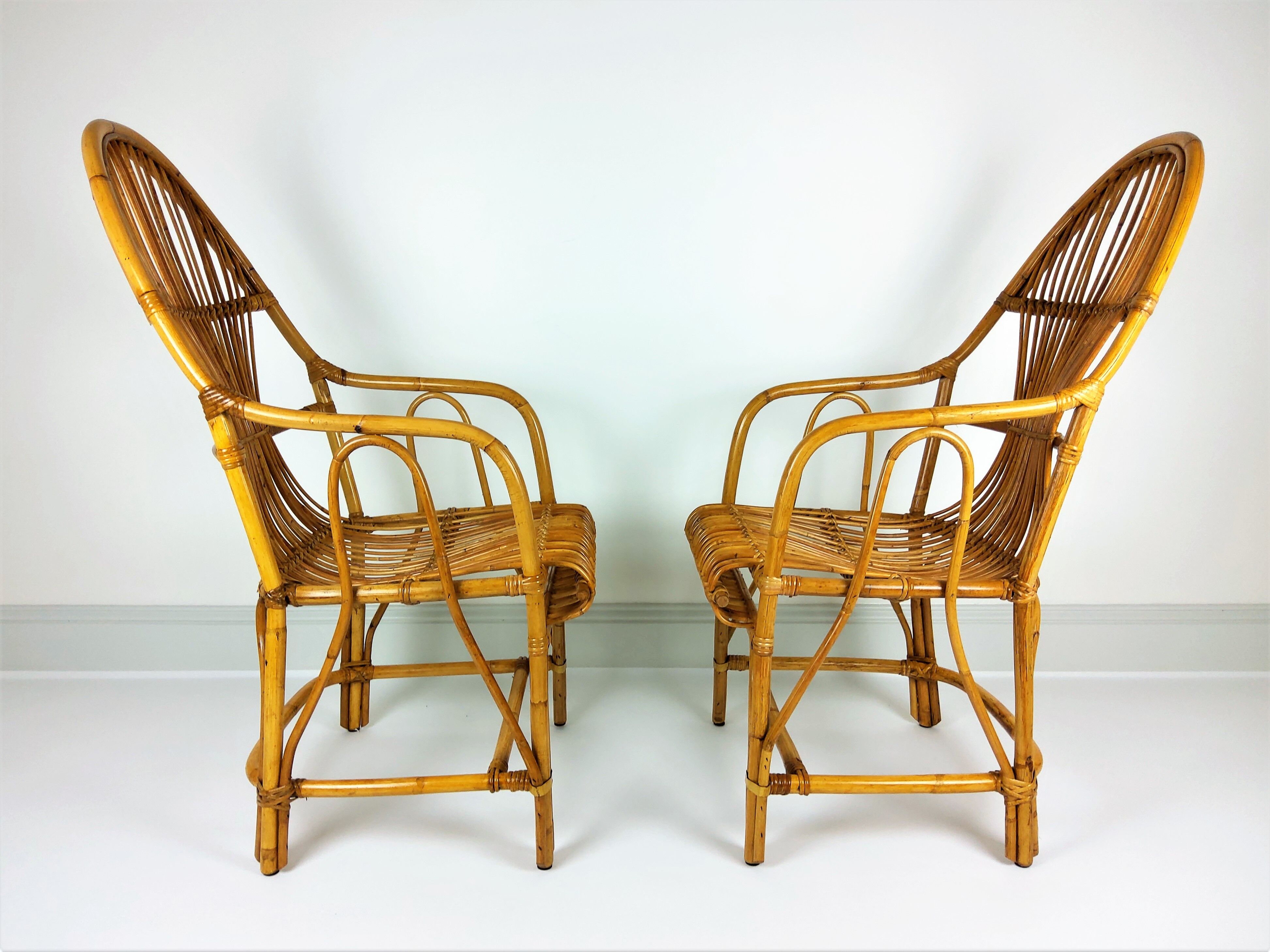 2 vintage rattan bamboo armchairs 1960