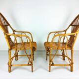 2 vintage rattan bamboo armchairs 1960