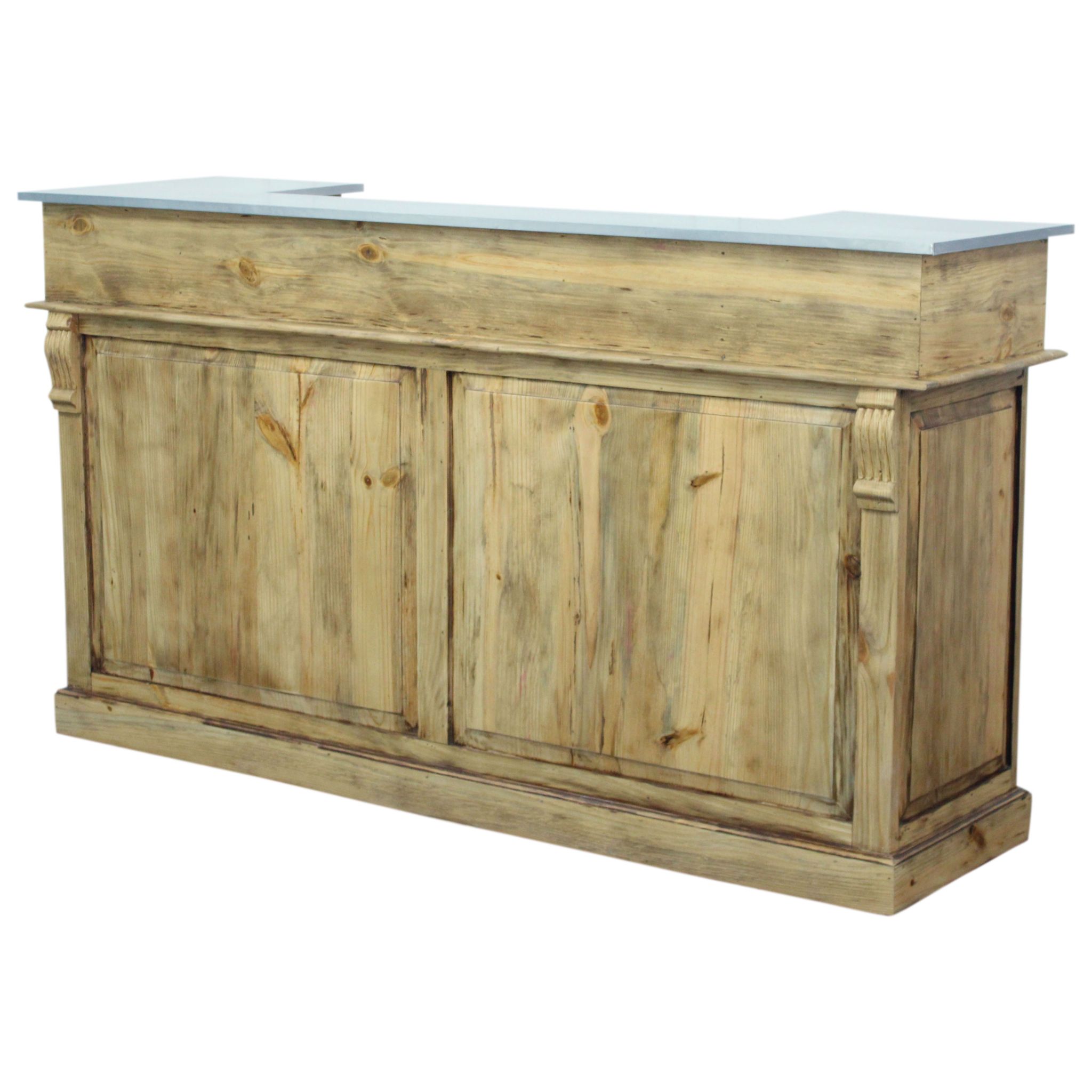 Industrial style bar counter in solid wood and metal top 180cm