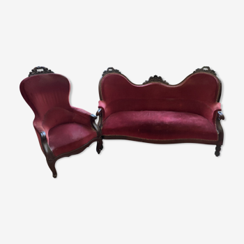 Banquette a oreilles et fauteuil Napoleon III