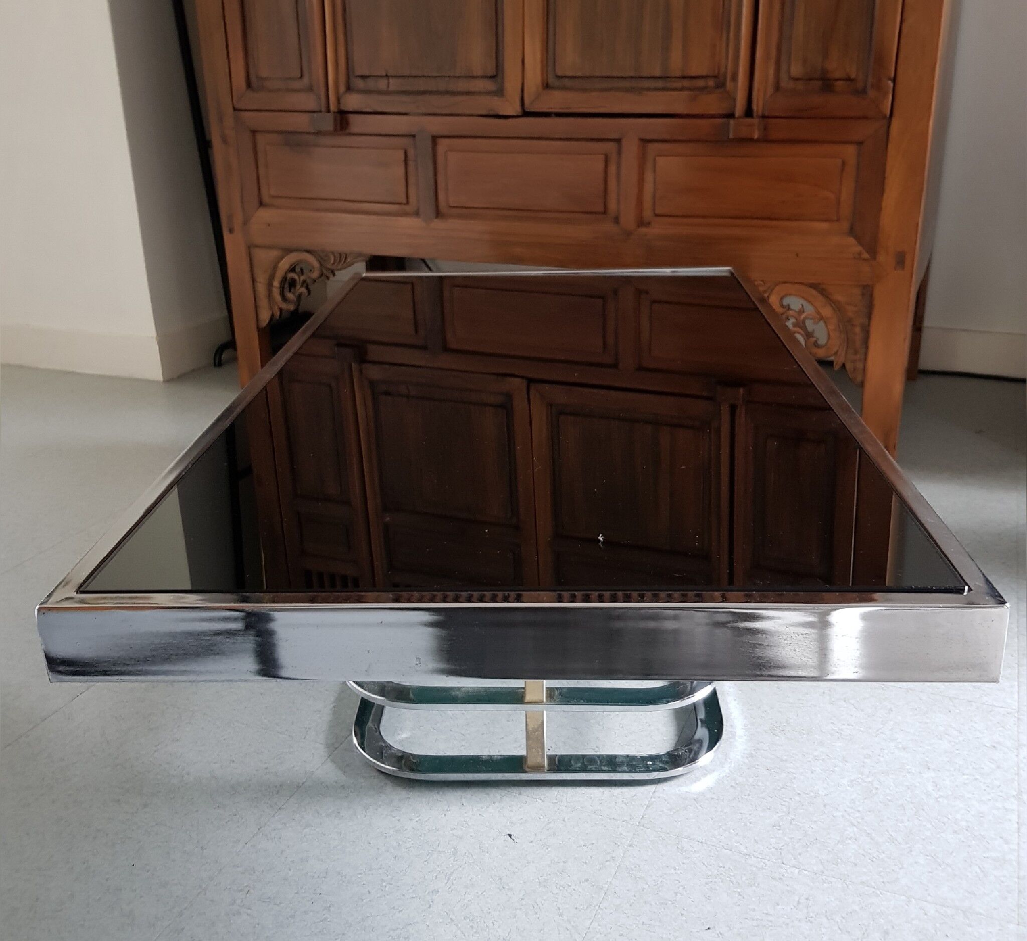 Table basse en verre et métal 1970