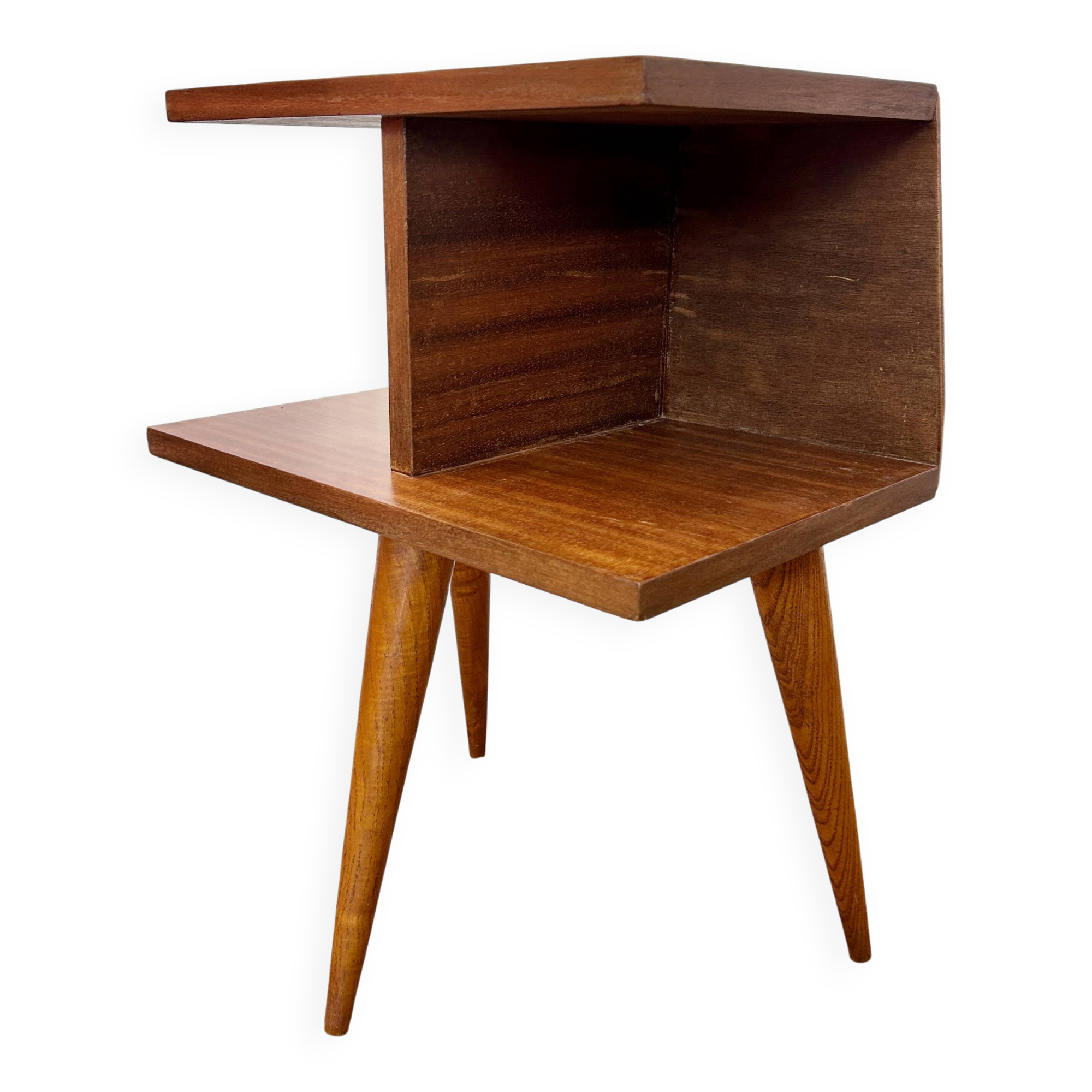 1950s teak tripod bedside table