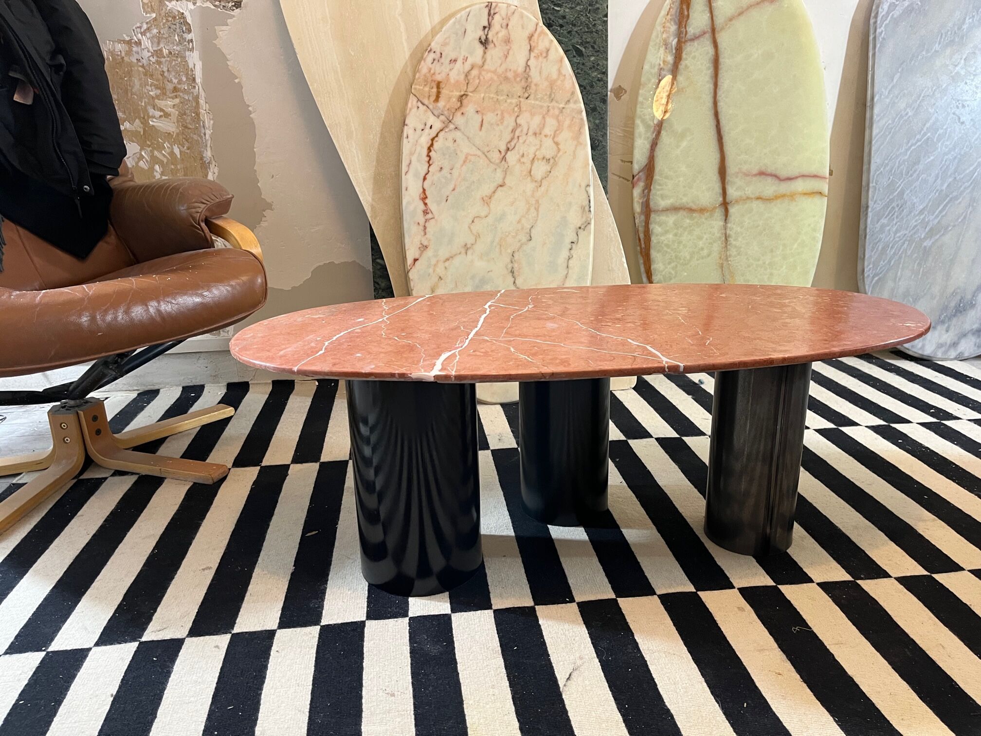 Terracotta marble coffee table and steel legs