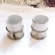 Duo Italian Porcelain Cups with Vintage Monopoly Pewter Holder