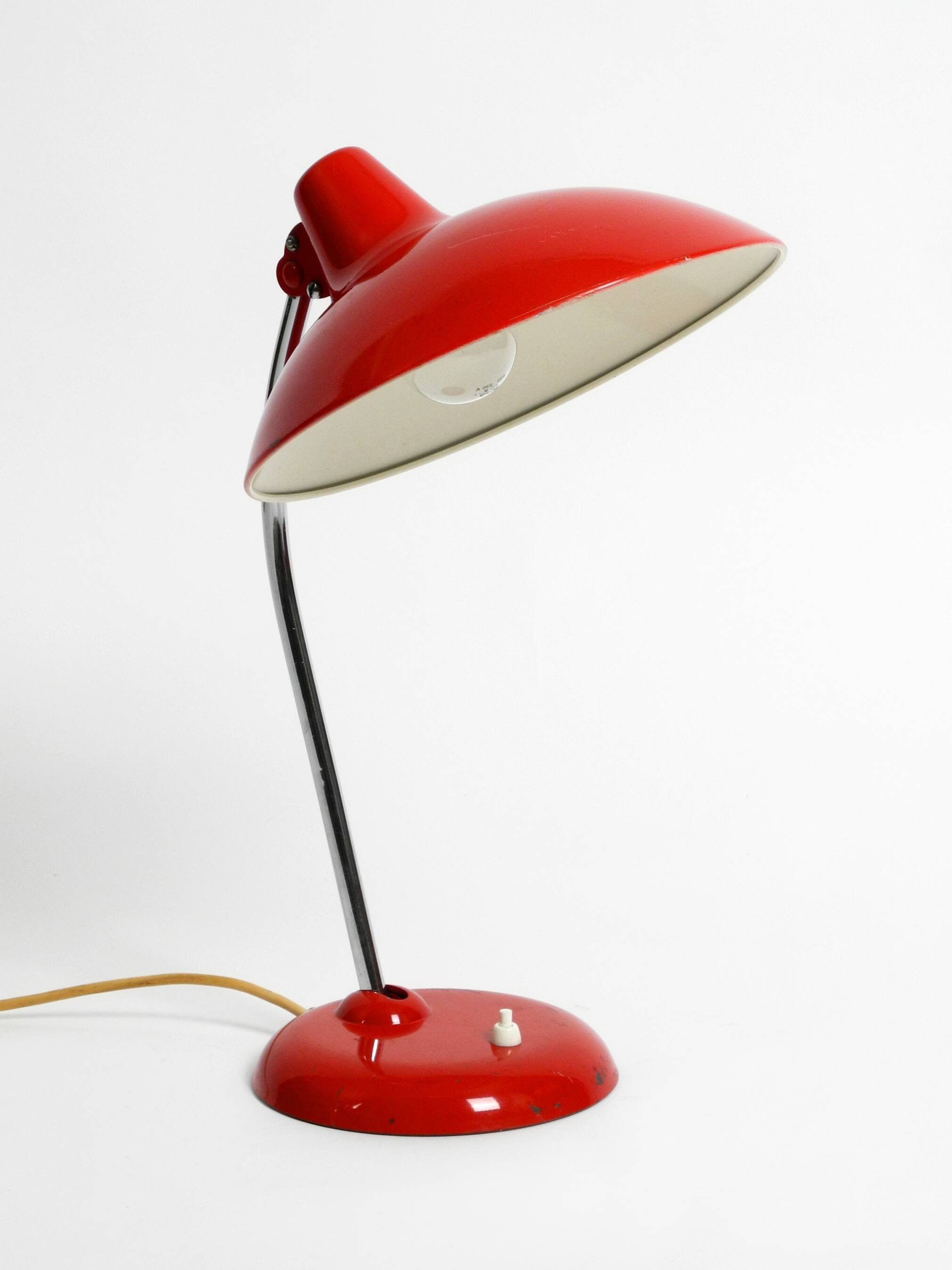 Original red Kaiser Idell metal table lamp model 6786 from the 1960s