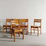 Set of 5 French Vintage Mid Century Dining Chairs in Elm, 1960s