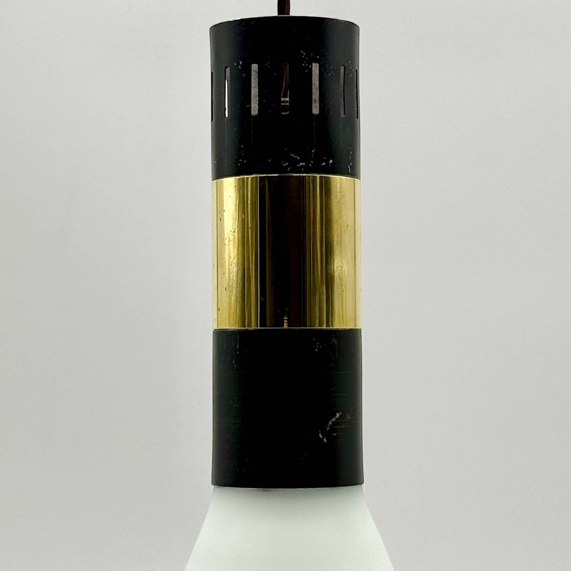 Hanging Light in Opaline Glass and Brass attributed to Stilnovo, 1950s