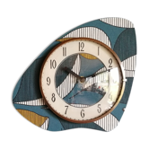 Horloge vintage pendule murale silencieuse asymétrique "Bleu blanc ocre"