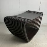Post modern Dutch slatted wooden wavy curvy bench or  coffee table, 1970s