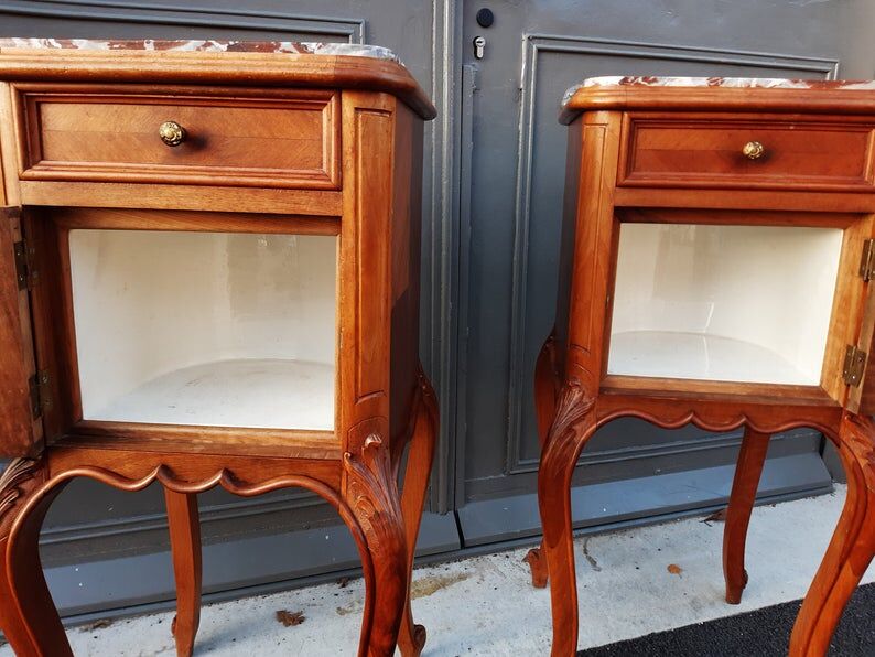 Pair of bedside Louis XV French walnut 1900s