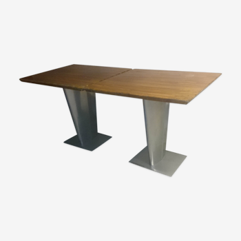Paire de tables industrielles vintage 60x60cm pieds métal et plateaux bois massif