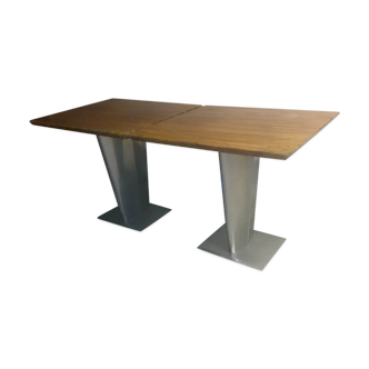 Paire de tables industrielles vintage 60x60cm pieds métal et plateaux bois massif