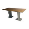 Paire de tables industrielles vintage 60x60cm pieds métal et plateaux bois massif
