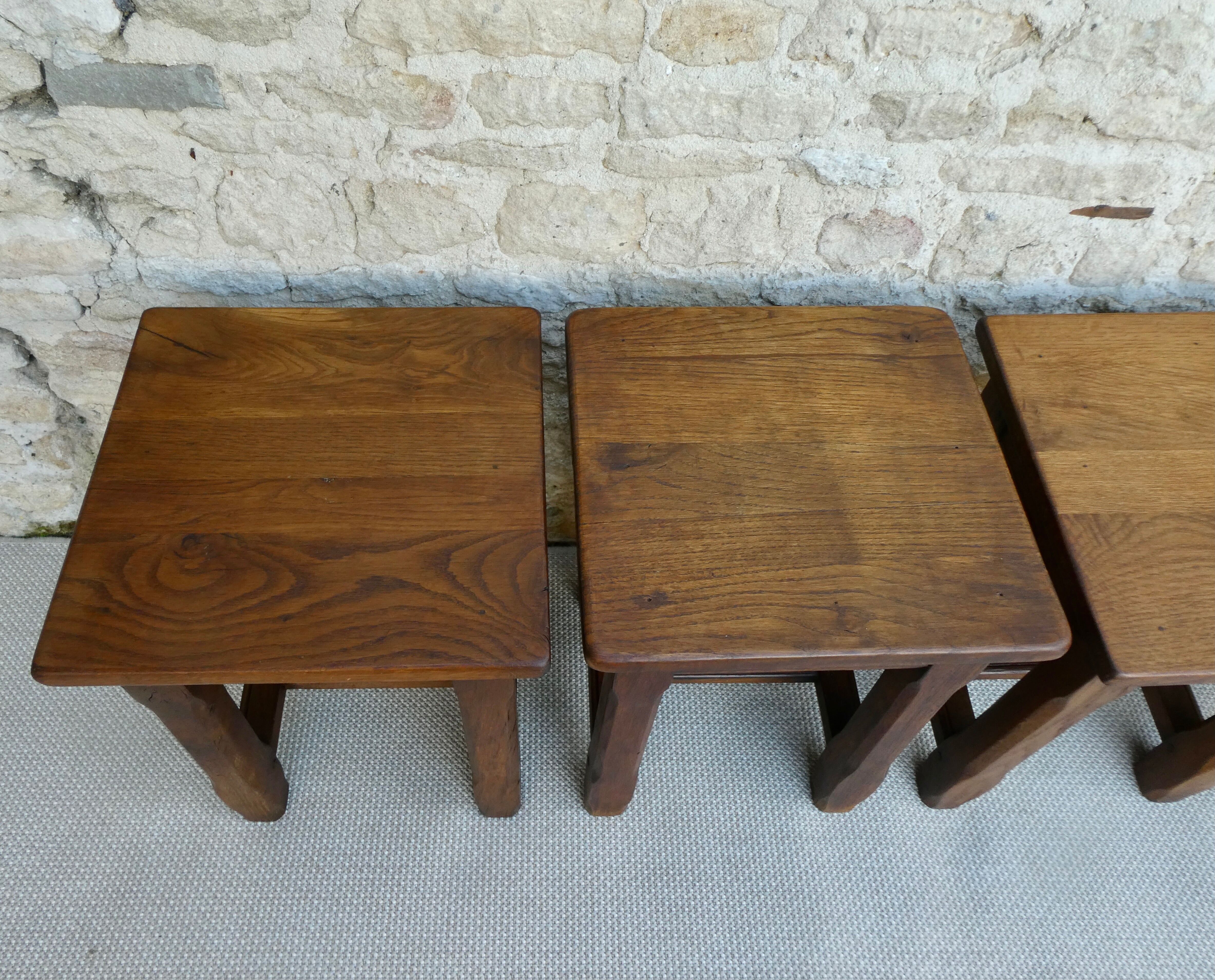 Set of 4 solid wood stools, bistro, 60s