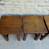 Set of 4 solid wood stools, bistro, 60s