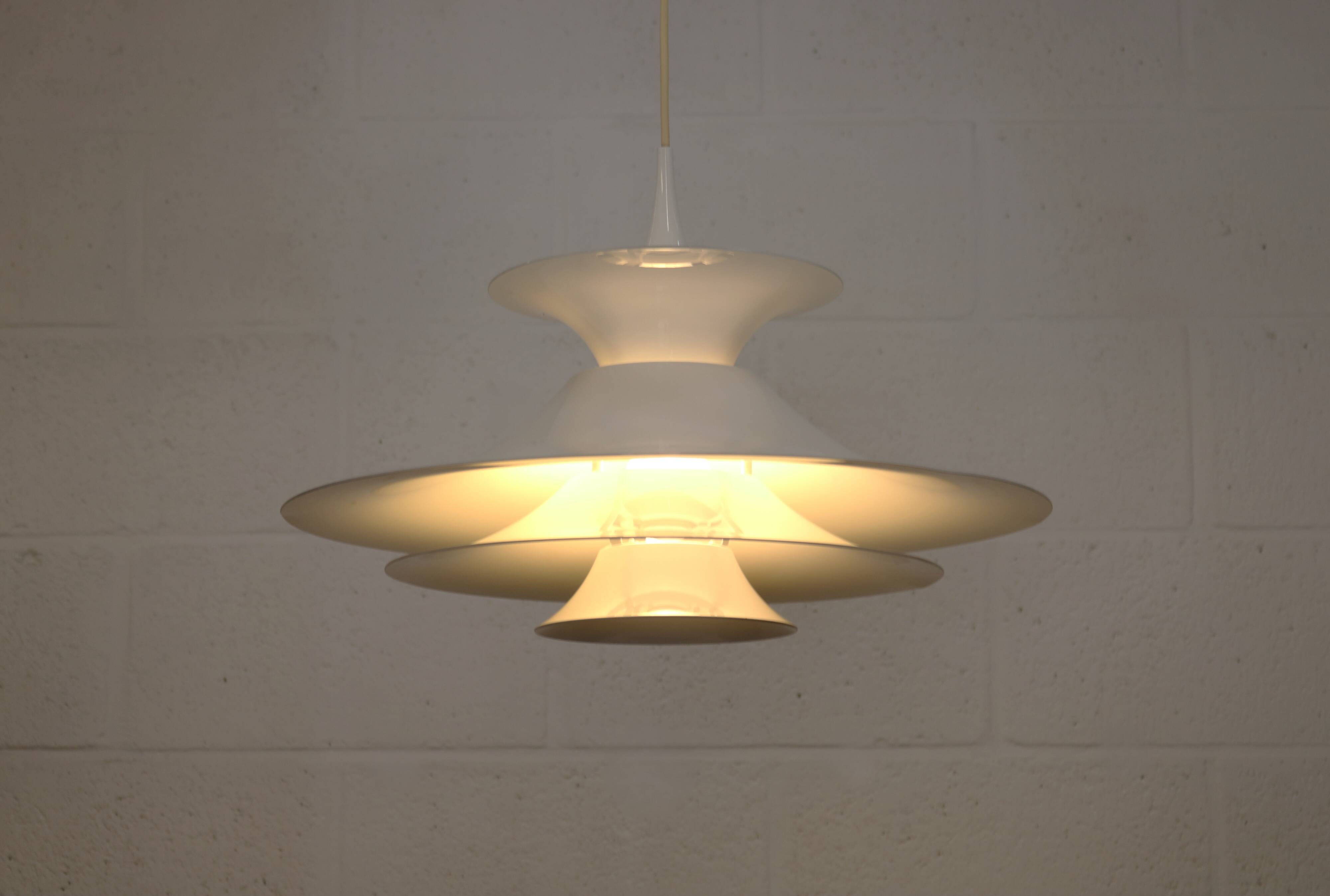 Danish Modern Pendant Lamp: White Radius Model by Erik Balslev for Fog & Mo